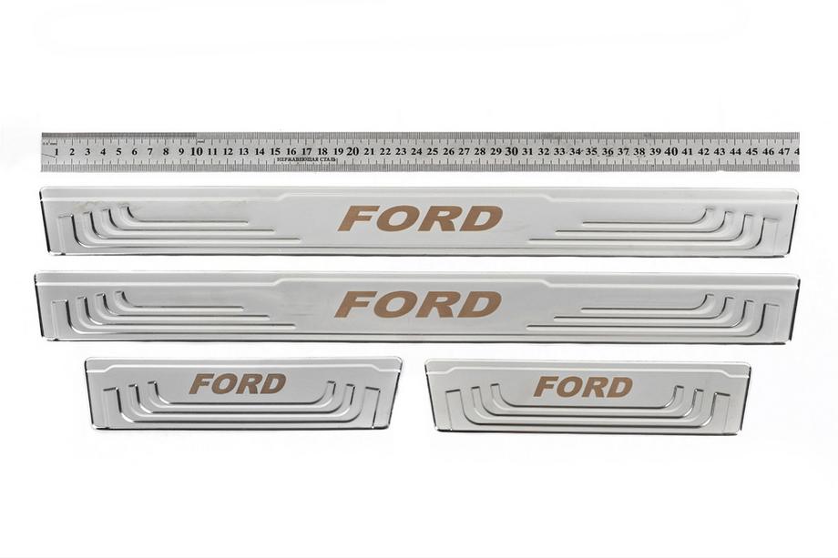 Ford Универсальные накладки на пороги Ford V-2 (4 шт., нержавейка) Фото 1