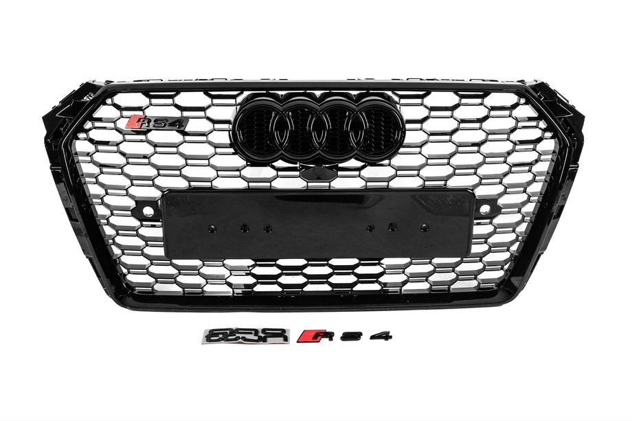 Audi A4 B9 2015-2024 гг. Передняя решетка радиатора в стиле RS с надписью Quattro (2015-2019, черная) Image