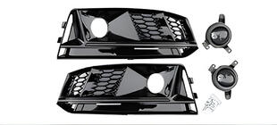 Audi A4 B9 2015-2024 гг. Решётки ПТФ с противотуманными фарами RS-Style (2015-2019, 2 шт., Чёрный) фото 1