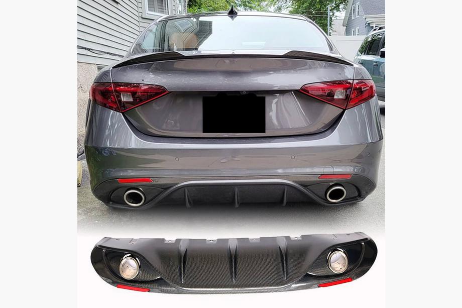 Alfa Romeo Giulia 2016-2022 гг. Диффузор заднего бампера с насадками V2 (для Base, Carbon) Фото 1