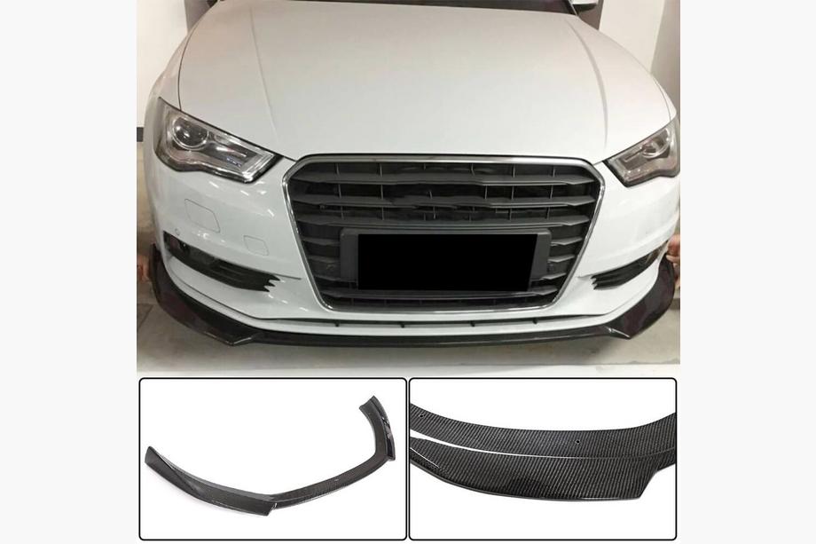 Audi A3 2012-2020 гг. Накладка на передний бампер Lip V1 (для Base 2012-2016 Sedan, Карбон) Image