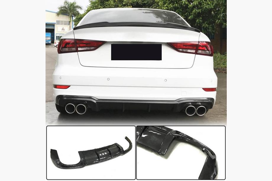 Audi A3 2012-2020 гг. Диффузор заднего бампера V5 (для S-Line Sedan 2017-2020, Карбон) Фото 1