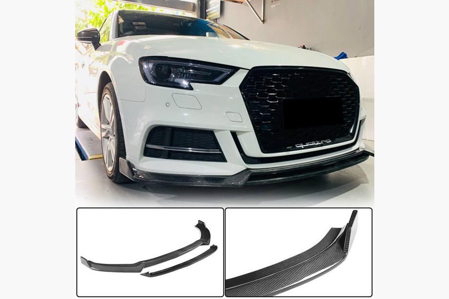 Audi A3 2012-2020 гг. Накладка на передний бампер Lip V4 (для S-Line Sedan 2017-2020, Карбон) Image