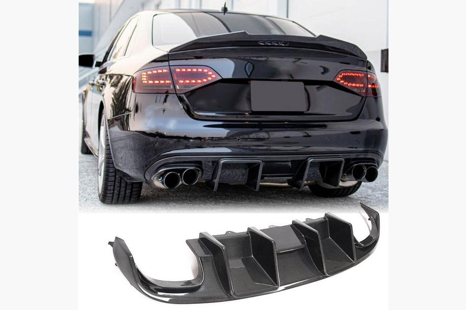 Audi A4 B8 2007-2015 гг. Диффузор заднего бампера V1 (для S4 2009-2012, Карбон) Фото 1