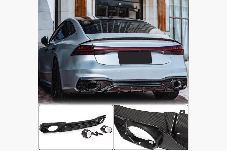Audi A7 2018- гг. Диффузор заднего бампера с насадками (для S-Line 2018-2022, Сухой карбон) Image