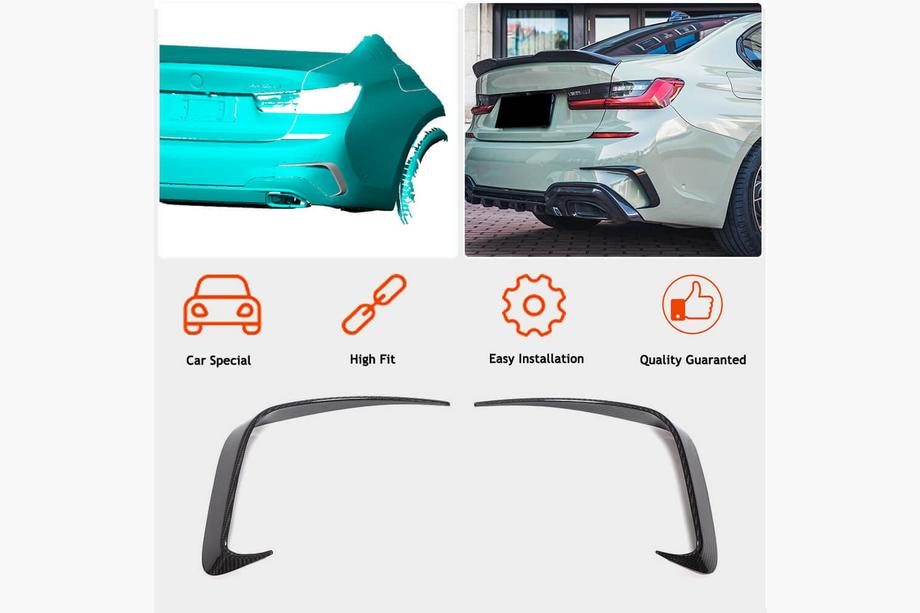 BMW 3 серия G20/G21 2018- гг. Накладки Flap на задний бампер (для M-Sport 2018-2022, Карбон) Фото 3