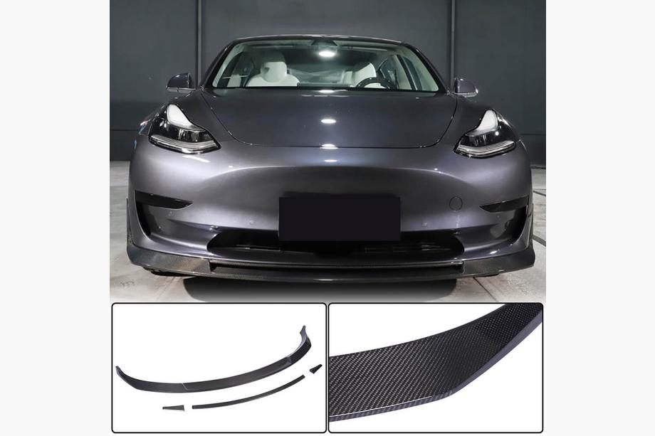 Tesla Model 3 2017- гг. Накладка на Передний Бампер Lip V2 (2017-2023, Карбон) Image