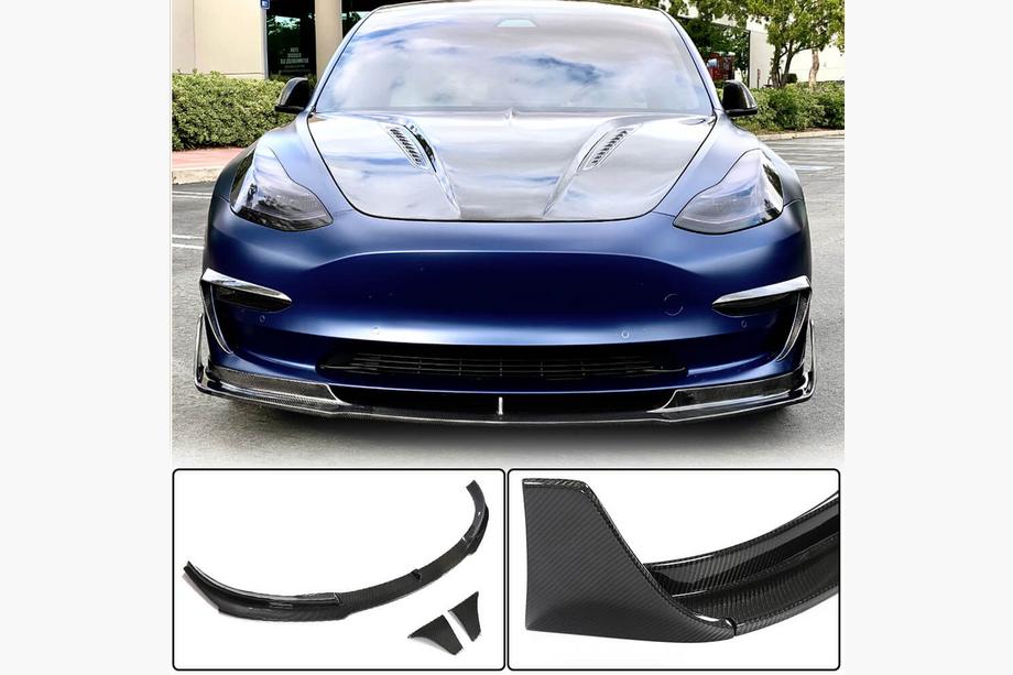 Tesla Model 3 2017- гг. Накладка на передний бампер Lip V3 (2017-2023, Карбон) Image