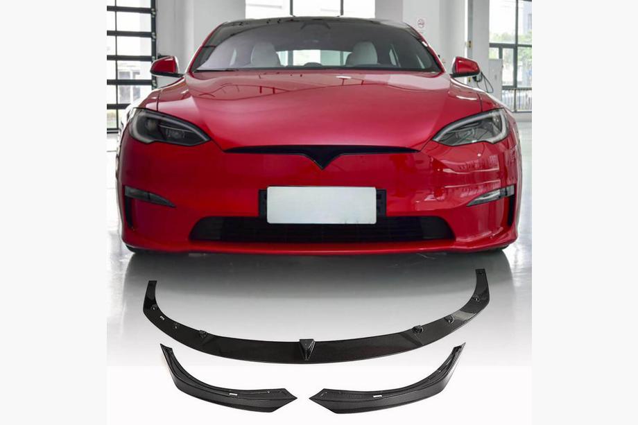 Tesla Model S 2012– гг. Накладка на передний бампер Lip V2 (2021+, Карбон) Image