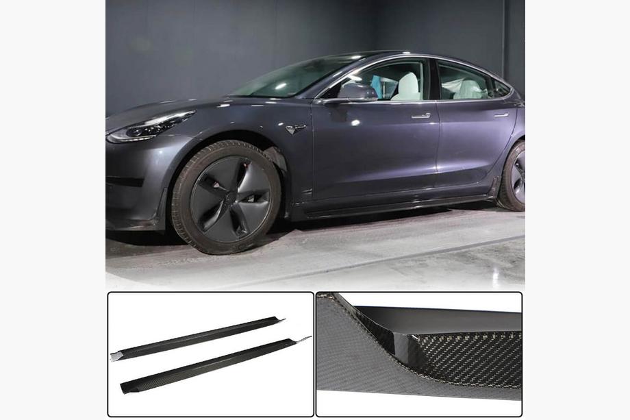 Tesla Model 3 2017- гг. Накладки на пороги V4 (2017-2023, Карбон) Image