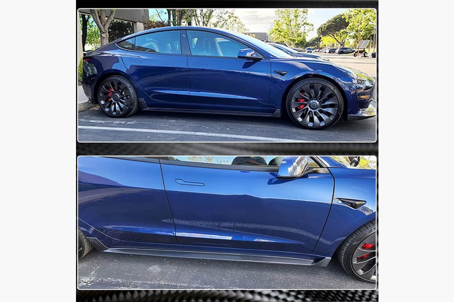 Tesla Model 3 2017- гг. Накладки на пороги V4 (2017-2023, Карбон) Фото 4
