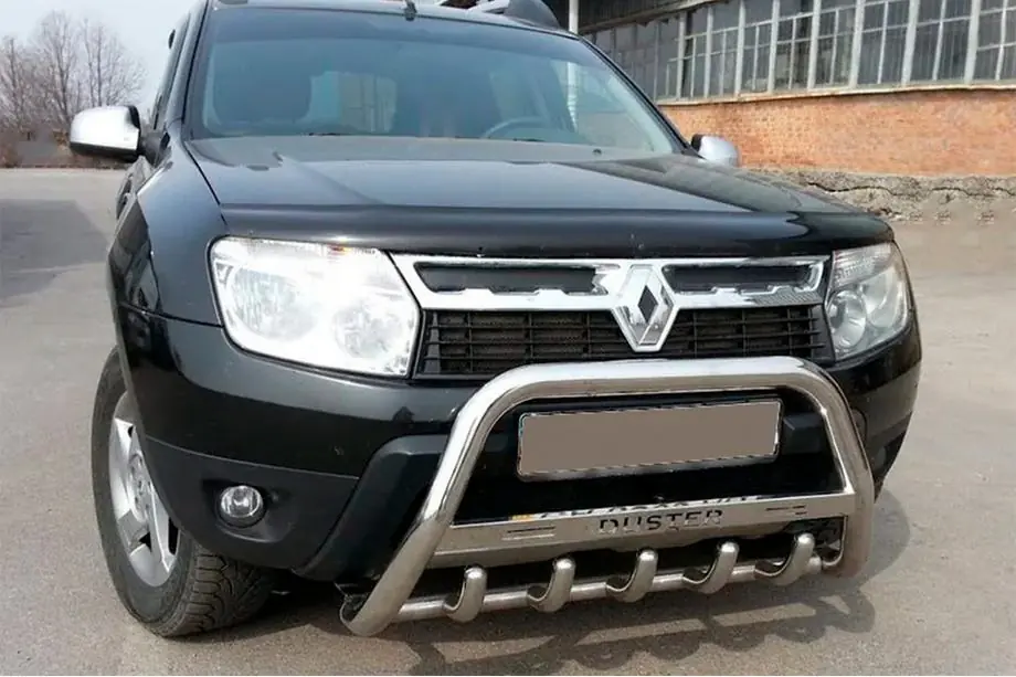 Dacia Duster 2008-2018 гг. Передняя защита с надписью WT004 (нержавейка) Фото 6