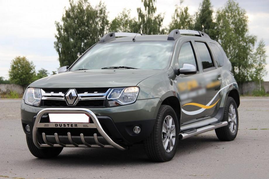 Dacia Duster 2008-2018 гг. Передняя защита с надписью WT004 (нержавейка) Image