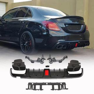 Диффузор заднего бампера с насадками выхлопа (для SD C43 AMG 2015-2019, Карбон) фото 1