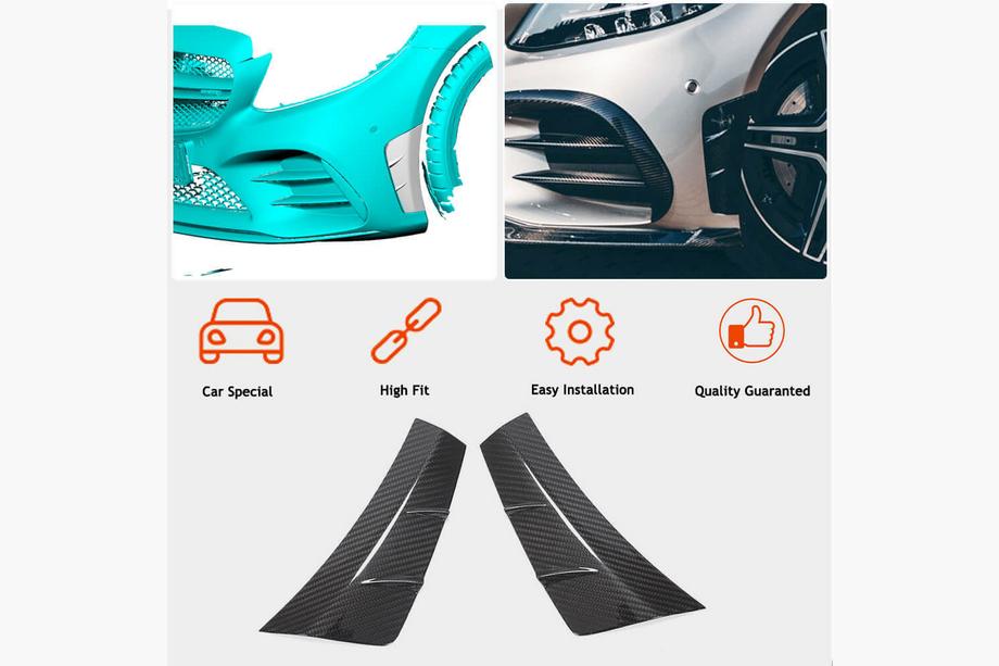 Mercedes C-class W205 2014-2021 гг. Накладки на Передний Бампер V2 (для C43 AMG 2019-2021, Карбон) Фото 2