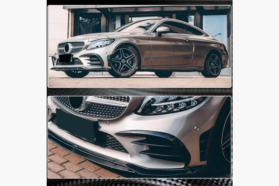 Mercedes C-class W205 2014-2021 гг. Накладки на Передний Бампер V2 (для C43 AMG 2019-2021, Карбон) Фото 4
