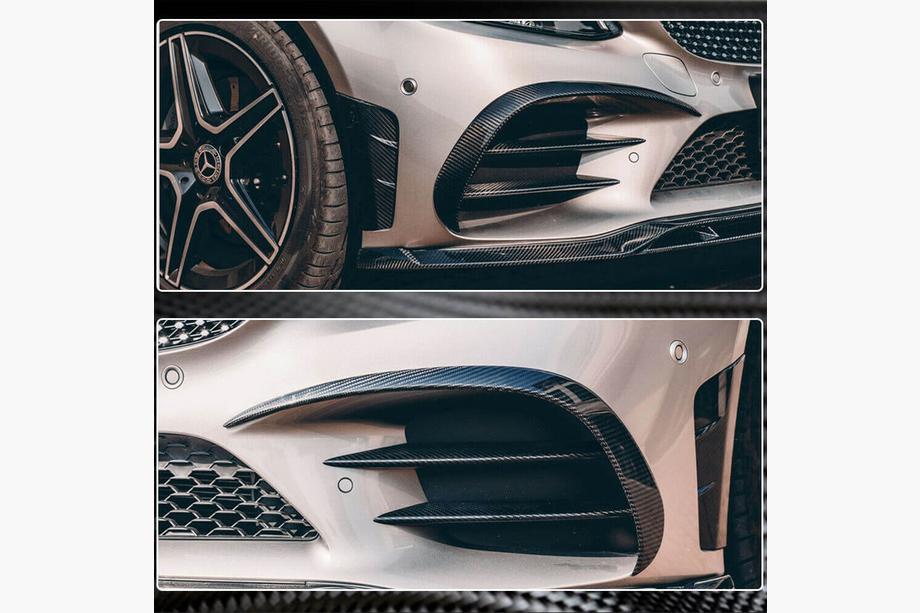 Mercedes C-class W205 2014-2021 гг. Накладки на Передний Бампер V2 (для C43 AMG 2019-2021, Карбон) Фото 5