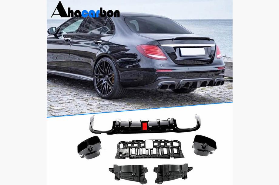 Mercedes E-class W213 2016-2023 гг. Диффузор заднего бампера с насадками V1 (для AMG/AMG-Line 2016-2019, Карбон) Фото 1