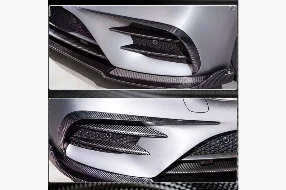 Mercedes E-class W213 2016-2023 гг. Накладки на передний бампер V1 (для E43 AMG 2016-2019, Карбон) Фото 4