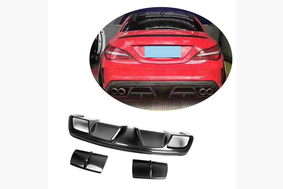 Mercedes CLA C117 2013-2019 гг. Диффузор заднего бампера V1 (для AMG-Line / CLA45 AMG 2013-2016, Карбон) Image