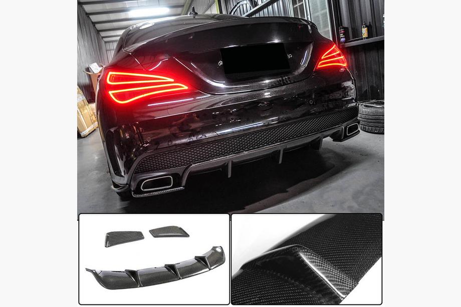 Mercedes CLA C117 2013-2019 гг. Диффузор заднего бампера V2 (для AMG-Line / CLA45 AMG 2013-2016, Карбон) Image