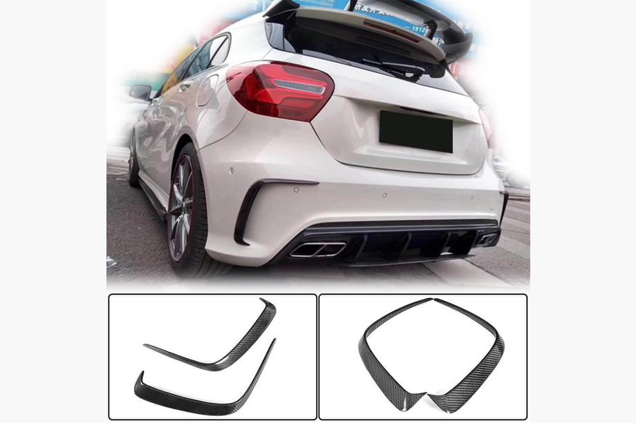 Mercedes A-class W176 2012-2018 гг. Накладка на задний бампер (для AMG-Line HB, Карбон) Фото 1