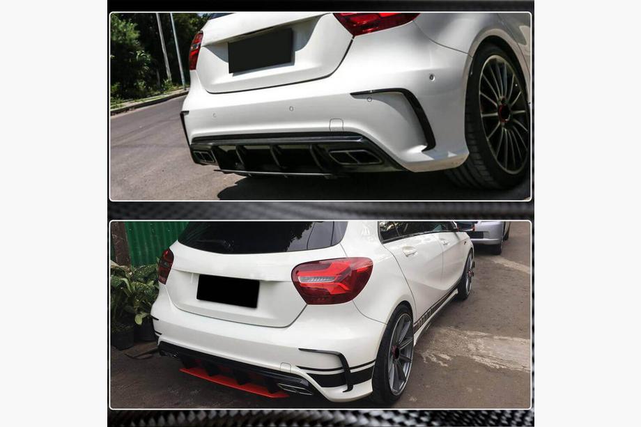 Mercedes A-class W176 2012-2018 гг. Накладка на задний бампер (для AMG-Line HB, Карбон) Фото 3