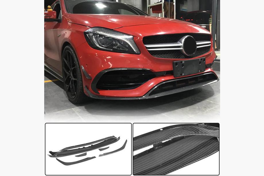 Mercedes A-class W176 2012-2018 гг. Накладка на передний бампер Lip (для AMG-Line / A45 AMG HB 2016-2018, Карбон) Image
