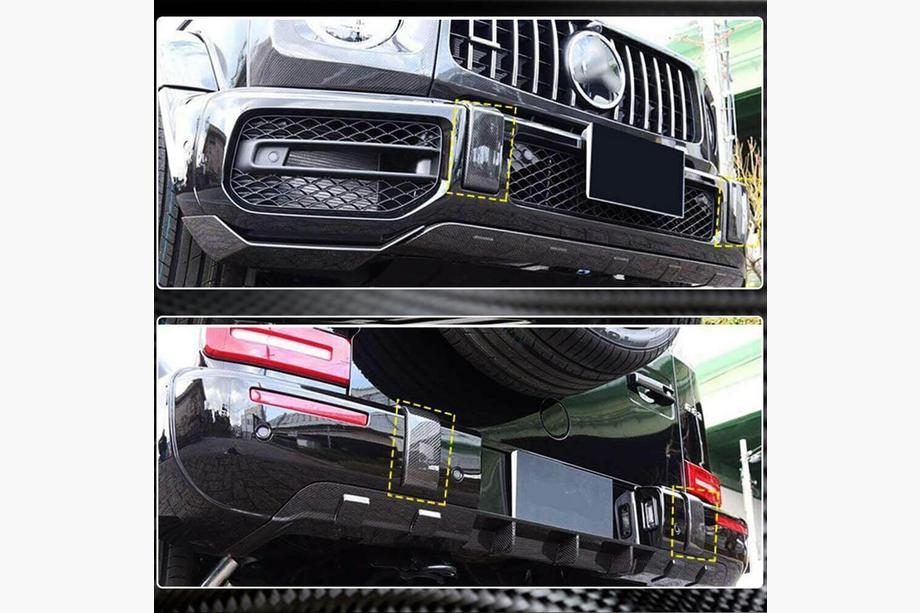Mercedes G class W463 2018-2024 гг. Комплект накладок на передний и задний бампер (для G63 AMG, Сухой карбон) Фото 4