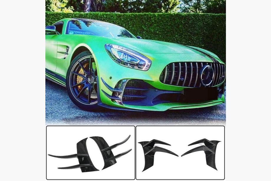 Mercedes AMG GT C190/R190 2014-2022 гг. Накладки на передний бампер V2 (для GT R 2016-2019, Сухой карбон) Фото 1