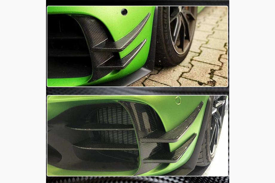Mercedes AMG GT C190/R190 2014-2022 гг. Накладки на передний бампер V2 (для GT R 2016-2019, Сухой карбон) Фото 5