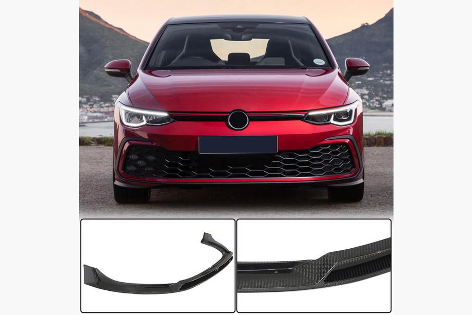 Volkswagen Golf 8 2019- гг. Накладка на передний бампер Lip (для GTI HB, Сухой карбон) Image