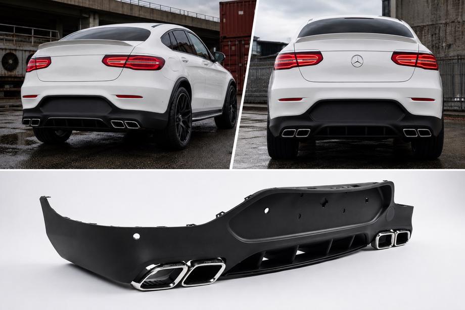 Mercedes GLC coupe C253 2016-2023 гг. Задний диффузор с насадками Серебристый (Дизайн AMG63) Image