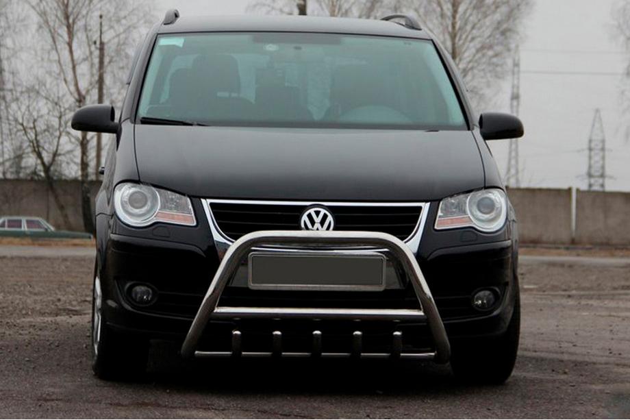 Volkswagen Touran 2003-2010 гг. Кенгурятник WT003 (нержавейка) 60 мм, с надписью Image