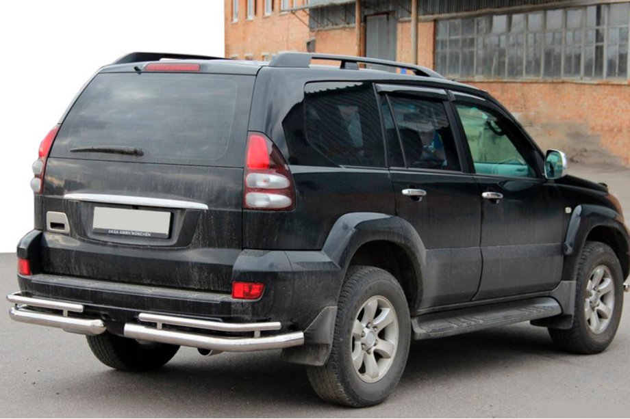 Toyota Land Cruiser Prado 120 2002-2009 гг. Задние двойные уголки AK003-1 (2 шт., нержавейка) Фото 3