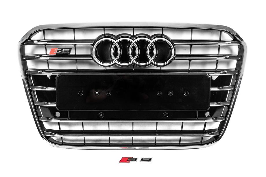 Audi A6 C7 2011-2017 гг. Передняя черная решетка с хромированной рамкой S-style (2011-2014) Image