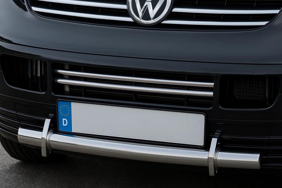 Volkswagen T5 Transporter 2003-2010 гг. Накладки на решетку бампера (2 шт, нержавейка) Carmos - Турецкая Нержавеющая Сталь Image