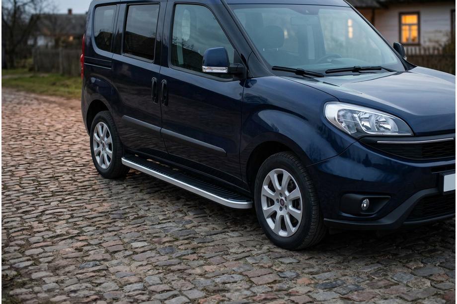 Fiat Doblo II 2010-2022 гг. Боковые Подножки Tayga Grey (2 шт., Алюминий) Стандартная база Фото 1