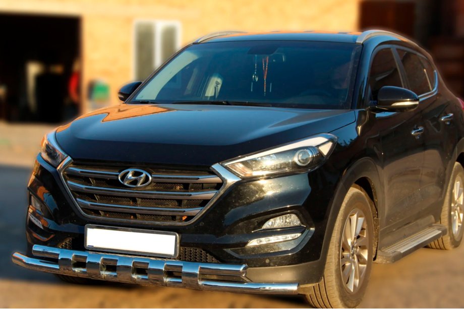 Hyundai Tucson TL 2016-2021 гг. Передняя Защита Shark Нержавейка Image