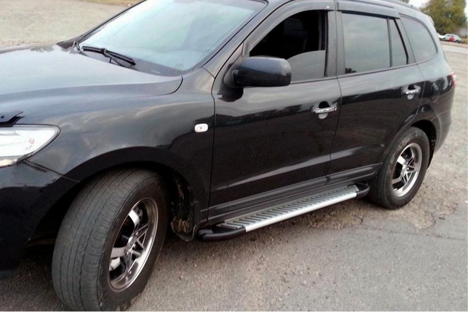 Hyundai Santa Fe 2 2006-2012 гг. Боковые Подножки Line (2 шт., Алюминий) Image