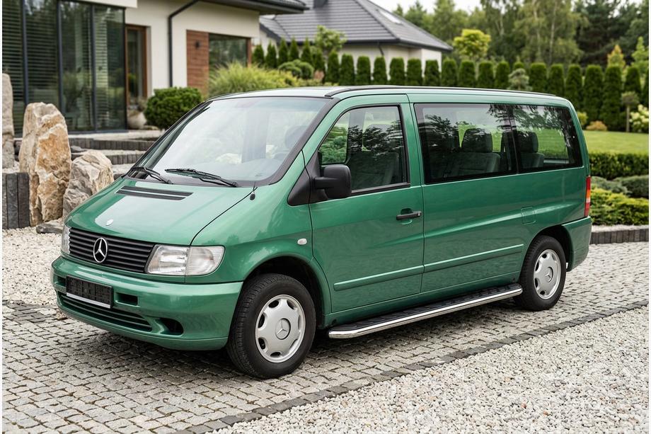 Mercedes Vito W638 1996-2003 гг. Боковые Подножки Maydos V1 (2 шт., Алюминий и Нержавейка) Image