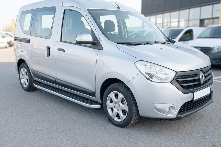 Renault Dokker 2013-2022 гг. Боковые Подножки Tayga Grey (2 шт., Алюминий) Image