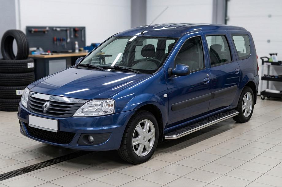 Renault Logan MCV 2005-2013 гг. Боковые Подножки Maydos V1 (2 шт., Алюминий и Нержавейка) Image