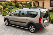 Renault Logan MCV 2005-2013 гг. Боковые Подножки Tayga Grey (2 шт., Алюминий) фото 1