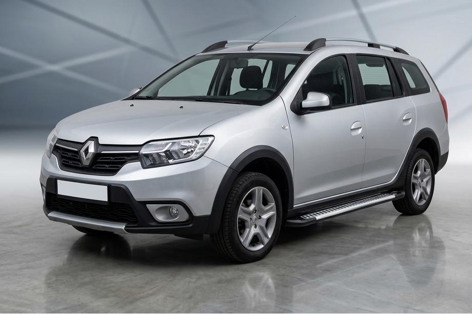 Renault Logan MCV 2013-2022 гг. Боковые Подножки Line (2 шт., Алюминий) Image