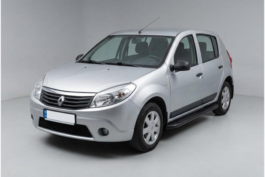 Renault Sandero 2007-2013 гг. Боковые пороги Bosphorus Black (2 шт., алюминий) Image