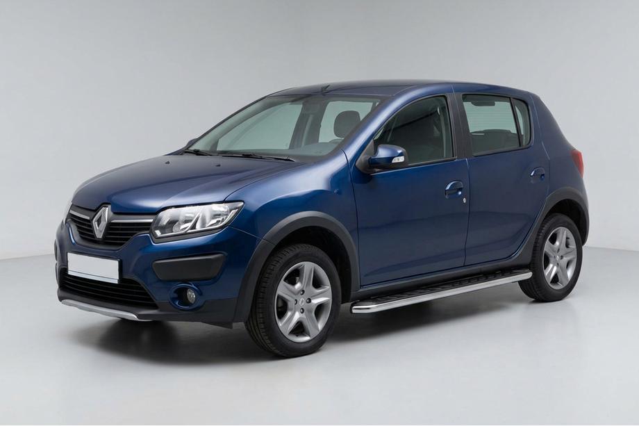 Dacia Sandero 2013-2020 гг. Боковые Подножки Maydos V1 (2 шт., Алюминий и Нержавейка) Image