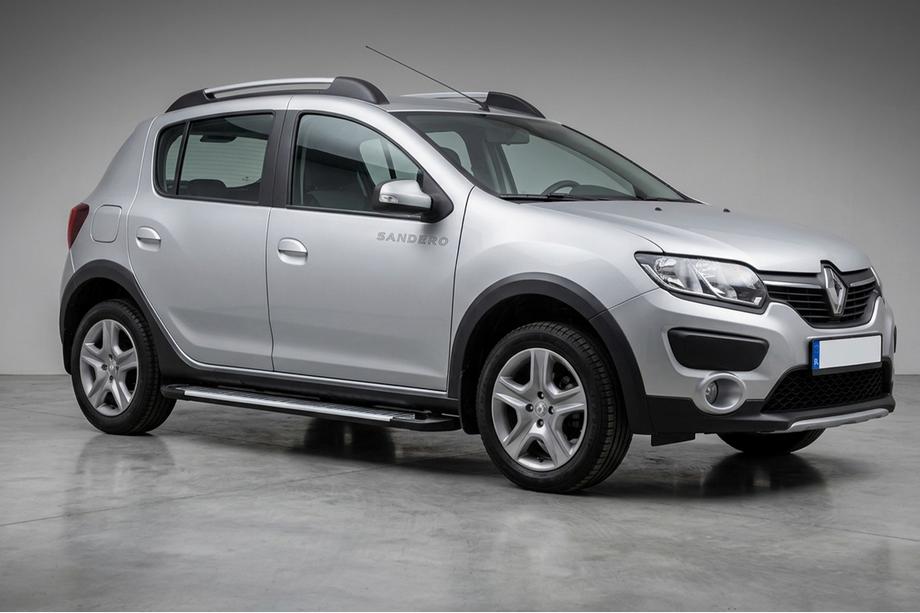 Renault Sandero 2013-2022 гг. Боковые Подножки Line (2 шт., Алюминий) Image