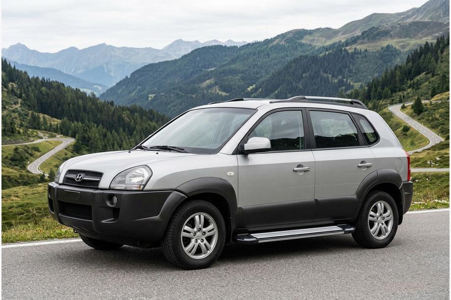 Hyundai Tucson JM 2004- гг. Боковые Подножки Rainbow (2 шт., Алюминий) Image