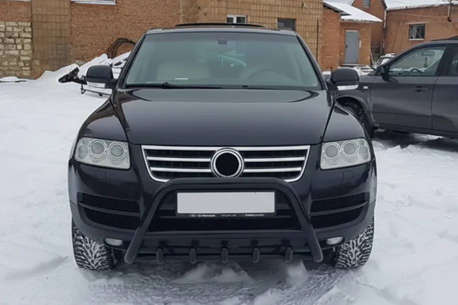 Volkswagen Touareg 2002–2010 гг. Кенгурятник WT003 Black Special (нержавеющая сталь) Фото 1